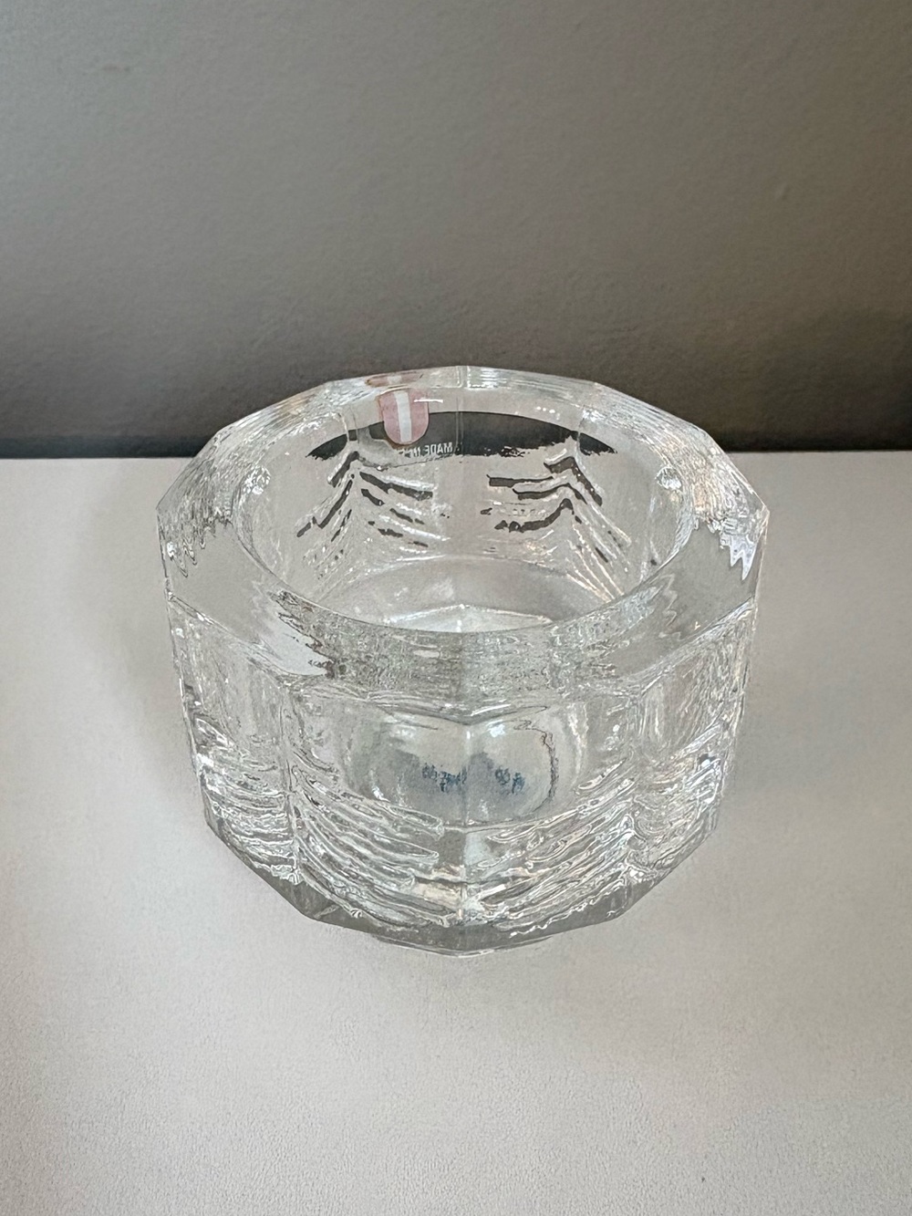 Vintage Iittala Kuusi glass votive candle holder with spruce tree pattern